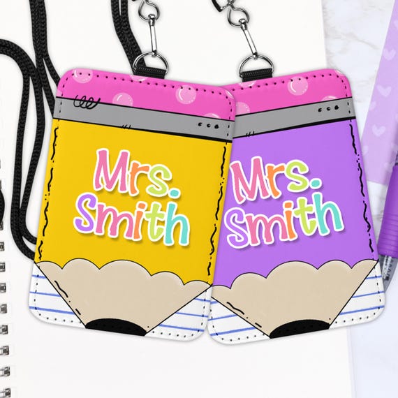 Personalized Teacher ID Badge Holder, Custom Teacher Leather ID Card Holder, Custom Teacher Lanyard Accessories, Back to School Gift