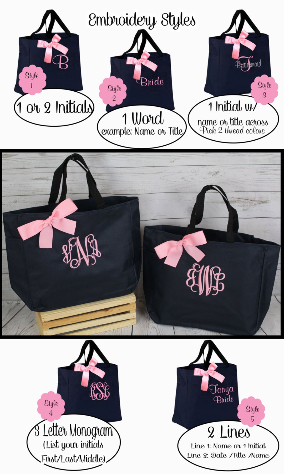 Set of 9 Monogrammed Bag Bridesmaid Gift Tote Bag Wedding - Etsy