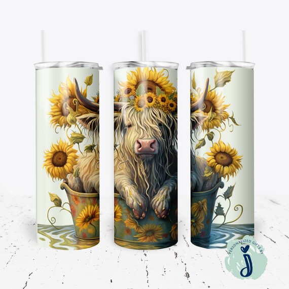 Highland Cow Sunflower Tumbler, Sunflower Cow tumbler, Gift for Her, Highland Cow Gift