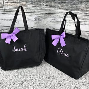 Embroidered Bridesmaid Tote Bag, Personalized Linen Look Polyester Gift