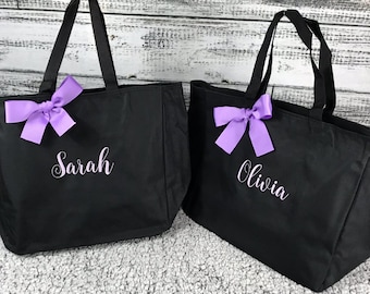 Embroidered Bridesmaid Tote Bag, Personalized Linen Look Polyester Gift