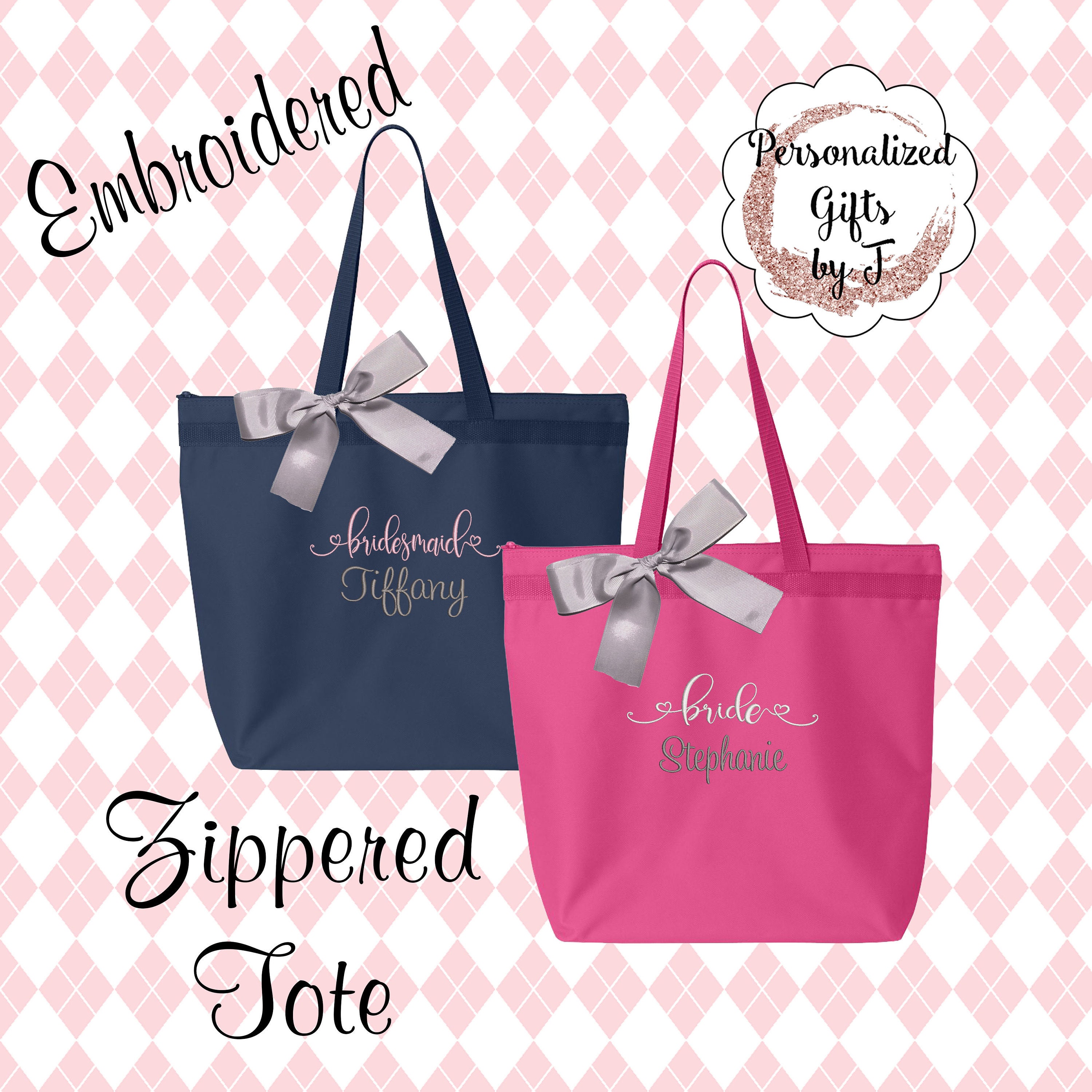 Personalized Zippered Tote Bag Bridesmaid Gift Monogrammed | Etsy