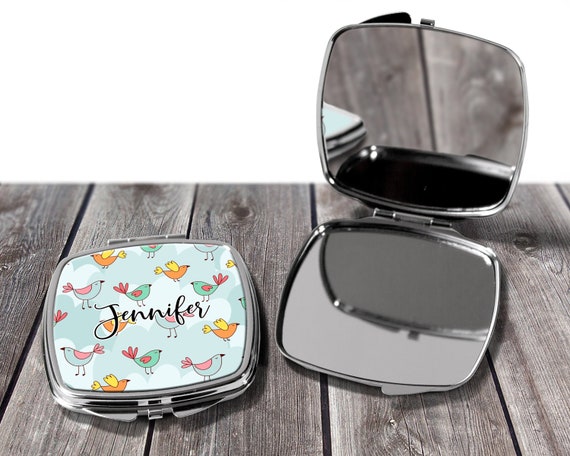 Birdy Cosmetic Pocket Mirror, Bridesmaids Gifts, Personalized Bridesmaid Gift, Compact Mirror, Monogrammed Mirror design COM28