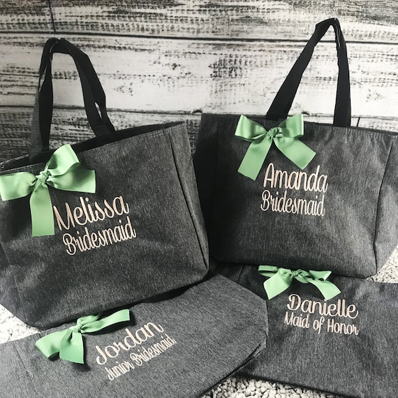 Set of 5 Personalized Bridesmaids Gift, Tote Bags, Monogrammed Tote, Bridesmaids Tote, Personalized Tote Wedding Bag (ESS1)