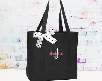 Black Personalized Cheer Team Tote Bag, Embroidery- Bridesmaid Tote, Teacher Bag,  Perfect Custom Gift For Her (NS2T)