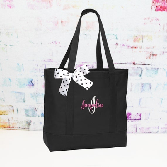 Black Personalized Cheer Team Tote Bag, Embroidery- Bridesmaid Tote, Teacher Bag,  Perfect Custom Gift For Her (NS2T)