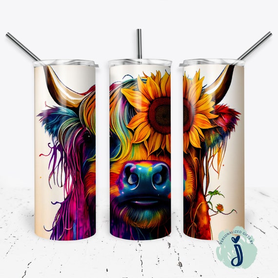 Highland cow tumbler, fuzzy cow tumbler, Furry cow tumbler