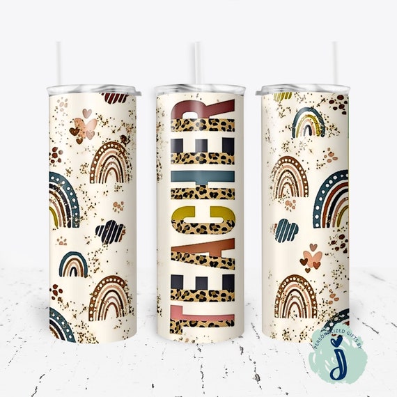 Teacher Gift, Teacher Tumbler, Teacher Appreciate Gift, Leopard Rainbow Retro Teacher Tumbler