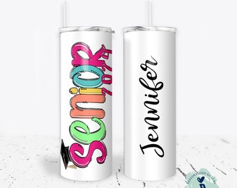 Senior 2024 Tumbler, Personalized Senior Doodle Tumbler, 20 oz metal tumbler, Senior Gift, Senior Student Tumbler