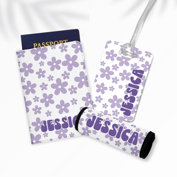 gift-for-her-travel,retro floral travel passport cover, luggage tag, luggage identifier set
