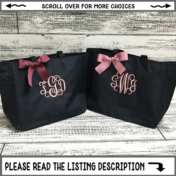 Set of 5, Bridesmaid Gift Bag, Personalized Zipper Tote, Gift Idea, Bridesmaids Bag, Monogrammed Tote Bag, Bride Bag (NSZ1)