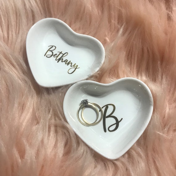 Heart Personalized Ring Dish, Bridesmaid Gift, Galentines Day Gift for Friends Valentines Day Favors for Women Her Best Friend Coworkers