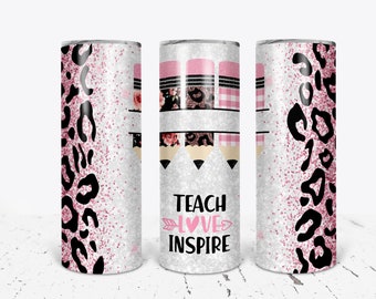 Personalized Teacher gift, Teacher pencil tumbler, pink leopard, glitter