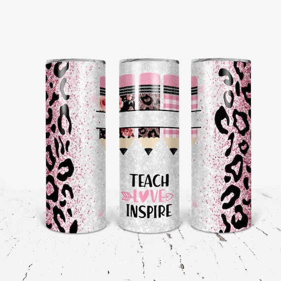 Personalized Teacher gift, Teacher pencil tumbler, pink leopard, glitter