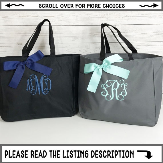 Set of 4, Personalized Bridesmaid Gift, Personalized Tote, Bridesmaids Gift, Monogram Tote, Maid of Honor Tote Bag, Wedding Day Tote (ESS1)
