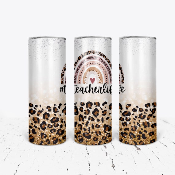 Teacher Gift tumbler, rainbow teacher tumbler, leopard glitter tumbler