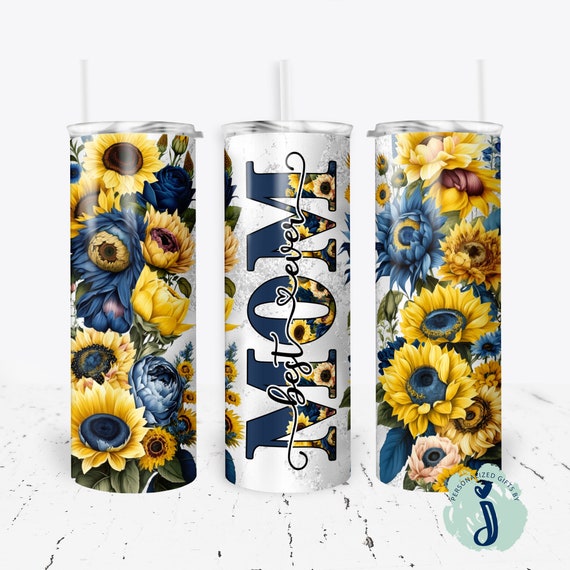 Sun Flower Mom Tumbler Blue and Yellow Floral  Best Mom Ever Tumbler Mothers Day Gift