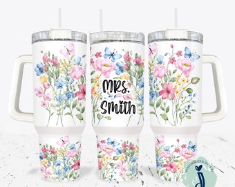 40 ounce Pastel Wildflower Tumbler, Butterfly Floral Tumbler, Bridesmaid Gift Tumbler, Sister Gift Tumbler