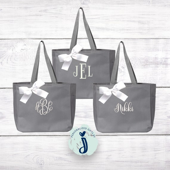 Gray Personalized Tote Bag,  Monogrammed Bridesmaid Tote, Bridesmaids Gift, Monogram Gift, Maid of Honor Gift, Bridal Party Gift EDT1