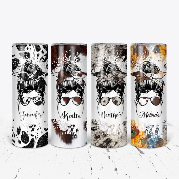 Cowhide Tumbler, Messy Bun Tumbler, Mom Tumbler, Personalized Tumbler, Bachelorette Bridesmaid Gift