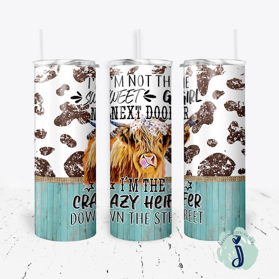 Crazy Heifer Tumbler, Highland Cow Tumbler, Funny Heifer Tumbler, Furry CowTumbler with Lid and Straw