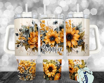 40 ounce Sunflower Tumbler, Floral Tumbler, Bridesmaid Gift Tumbler, Sister Gift Tumbler