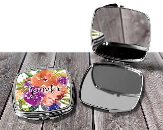 Floral Bridesmaid Gift, Personalized Compact Mirror, Personalized Gift, Personalized Bridesmaid Gift Ideas, Compact Mirror design COM6