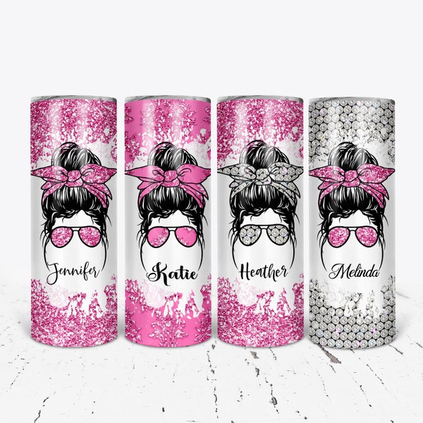 Bling Tumbler, Glitter Tumbler, Glam Messy Bun Tumbler, Personalized Sublimation Tumbler, Bridesmaid Gift, Bachelorette Party Gift