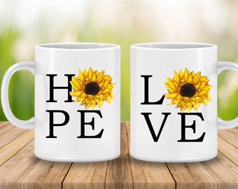 Fall Mug, Hope Sunflower Fall Coffee Cup, Love Sunflower Mug