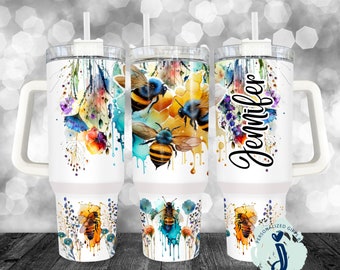40 ounce Bee and Wildflower Tumbler, Honey Bee Tumbler, Bridesmaid Gift Tumbler, Sister Gift Tumbler