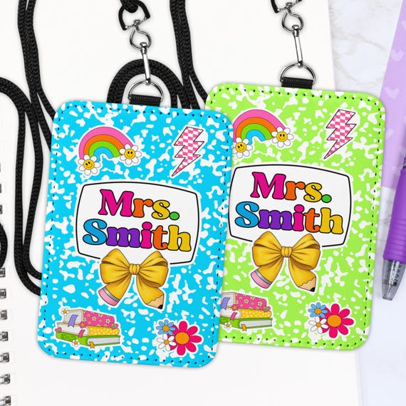 Composition Book Teacher ID Badge Holder, Custom Teacher ID Holder Lanyard Accessories, Teacher Appreciation Gifts, Back To School Gift