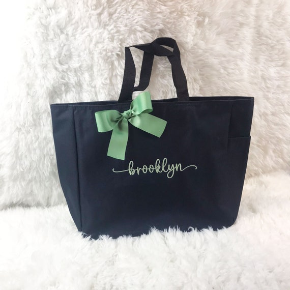 Embroidery Bridesmaid Gift, Personalized Black Tote Bag, Custom Tote Bag, Bridal Party Gift (ESS1)