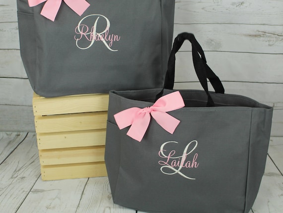 Set of 6 Bridesmaid Tote Bags Monogrammed Tote, Bridesmaids Gift, Personalized Tote, Wedding Day Tote Bag, Bridal party tote (ESS1)