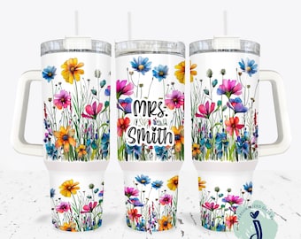 Wildflower Tumbler, 40oz Floral Insulated Cup, Bridesmaid Gift