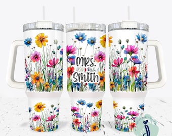 40 ounce Bright Wildflower Tumbler, Bold Floral Tumbler, Bridesmaid Gift Tumbler, Sister Gift Tumbler