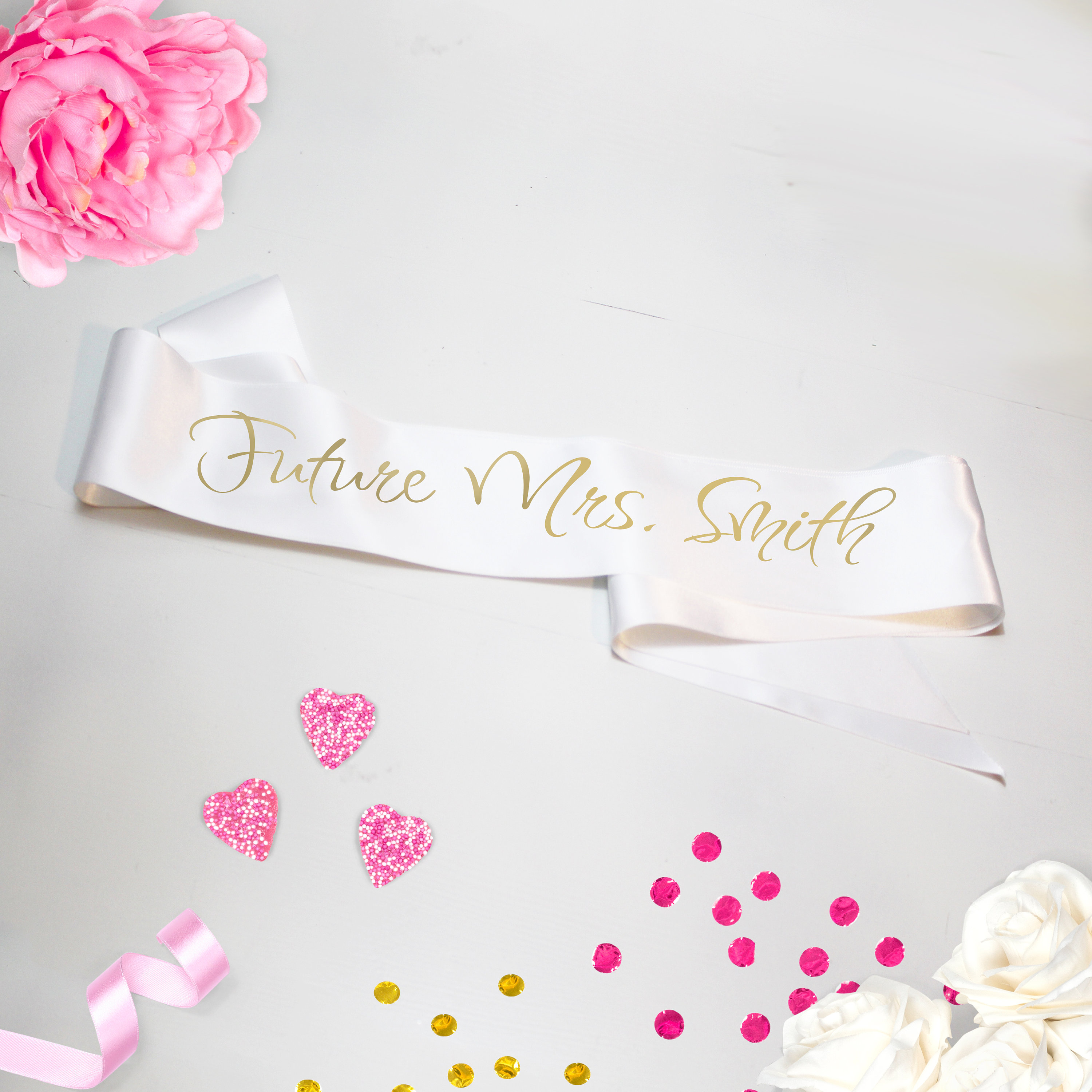 Future Mrs. Your Last Name Bachelorette Party Sash - Gold Glitter Pr