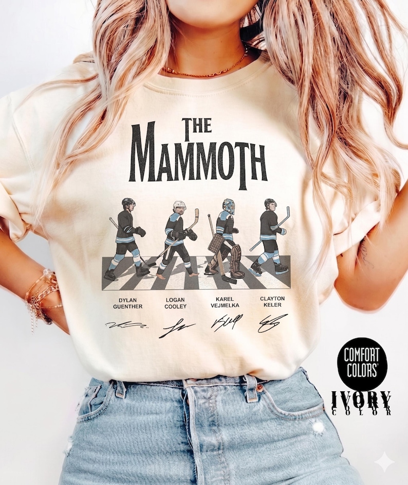 Vintage The Mammoth Hockey Abbey Road Shirt, Guenther Cooley Vejmelka Keller Tee, Comfort Colors and Gildan Oversized Tee, Utah Hockey Gift image 2
