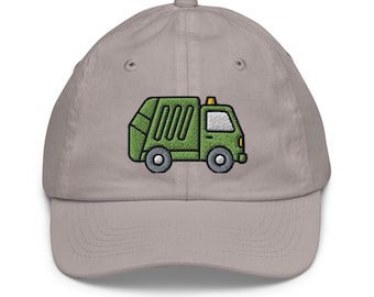 Toddler Garbage Truck Hat – Kids Baseball Hat with Truck Graphic – Adjustable Cotton Hat for Boys & Girls