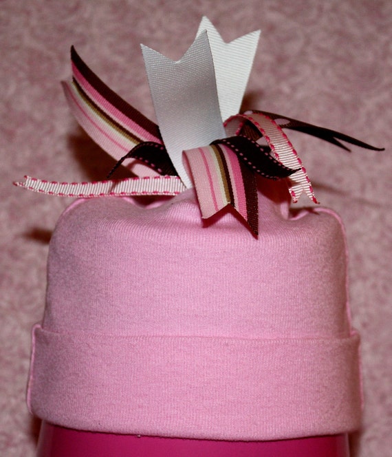 Items similar to Newborn Pink and Brown Ribbon Hat Size 0 to 6 Months