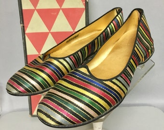 Striped Daniel Green 1960's Evening SLIPPERS, Rockabilly or MOD Shoes, size 9 1/2