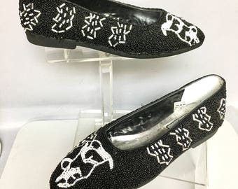 1980's BALLERINA Flats, 80s Shoes with RABBIT Design