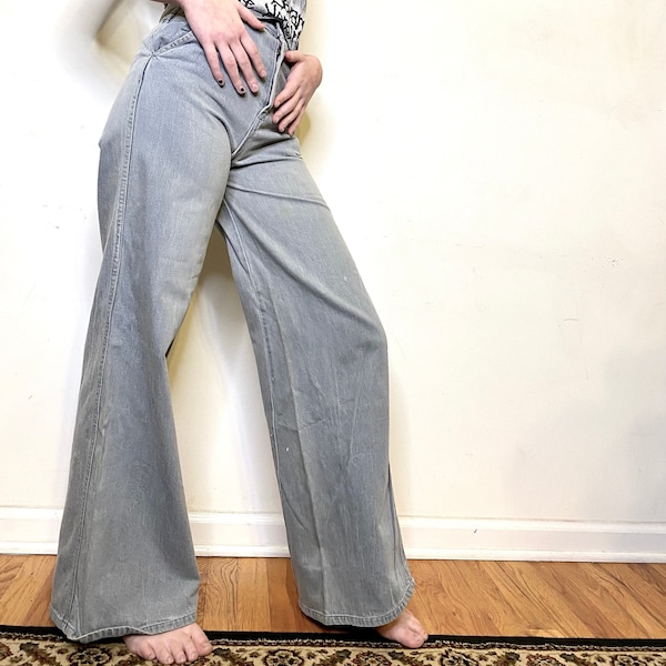 Pantalon en denim gris Lt, jeans BELL BOTTOM des années 1970, taille 25 » x 31 »