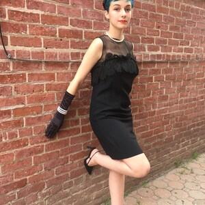 1950&#39;s Vintage SHEER Black Lace Dress / Black 50s COCKTAIL Dress / size Small