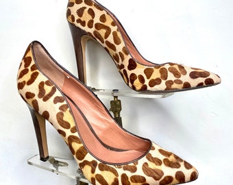 Vince Camuto LEOPARD Print Pony Fur Shoes / Pin Up High Heels / SEX KITTEN Heel size 8.5