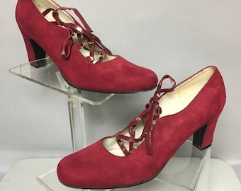 Vintage Saks 5th Ave Wildleder Heels, Kastanienbraune Schnürschuhe, 6 1/2 AAA