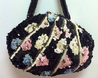 ART DECO 1940's SEQUINED Purse, Beaded Evening Bag