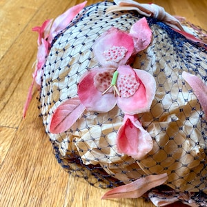 Pink Floral 50&#39;s Fascinator, Velvet Flowers WHIMSIE Net Hat