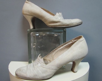 30's White Lizard Leather Dance Heels / ANTIQUE Shoes usados en BOARDWALK EMPIRE, talla 7?