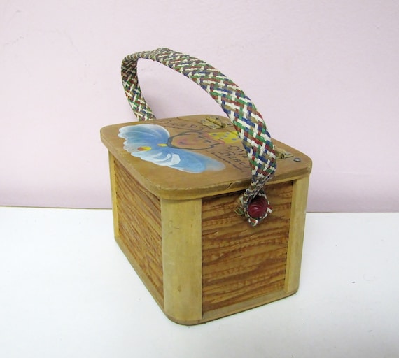 So Cute! Hand PAINTED Wooden CHILDS Box Bag, Vint… - image 5