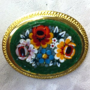 FLORAL Retro Victorian Vintage 1960&#39;s ITALIAN MOSAIC Pin Brooch
